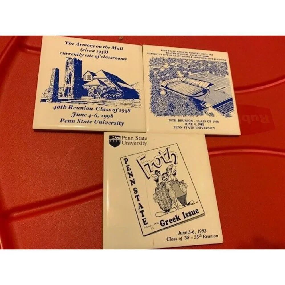 3 PENN STATE CLASS OF 1958 4 1/2 X 4 1/2 CERAMIC TILES